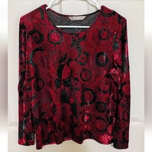 Womens PL Dark Red Velour Black Burnout Whimsigoth Tan Jay Pullover Tunic Top